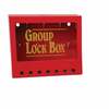 Metal wall-mounted group lockout boxes, Yellow on Red, 7